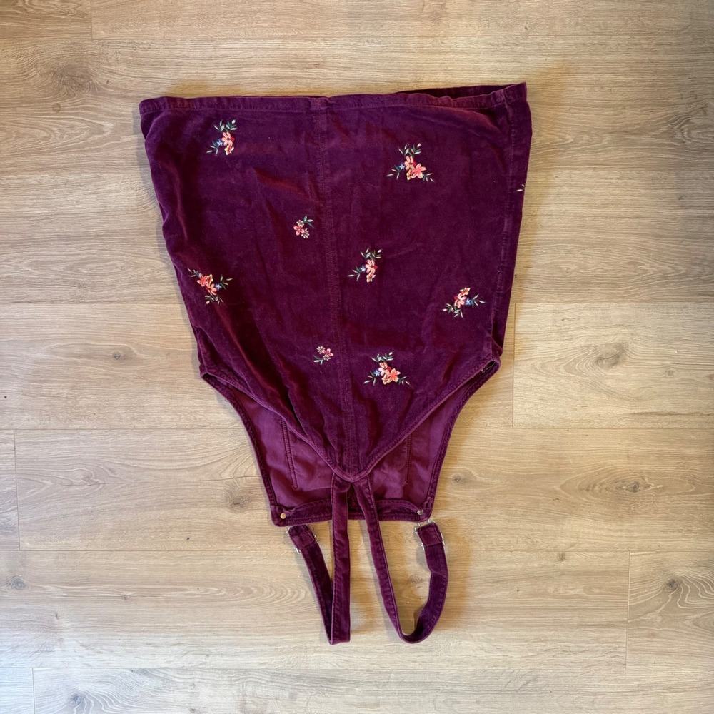 Moto Burgundy Corduroy Floral Embroidered Pinafore Dress US 10 - Picture 4 of 4